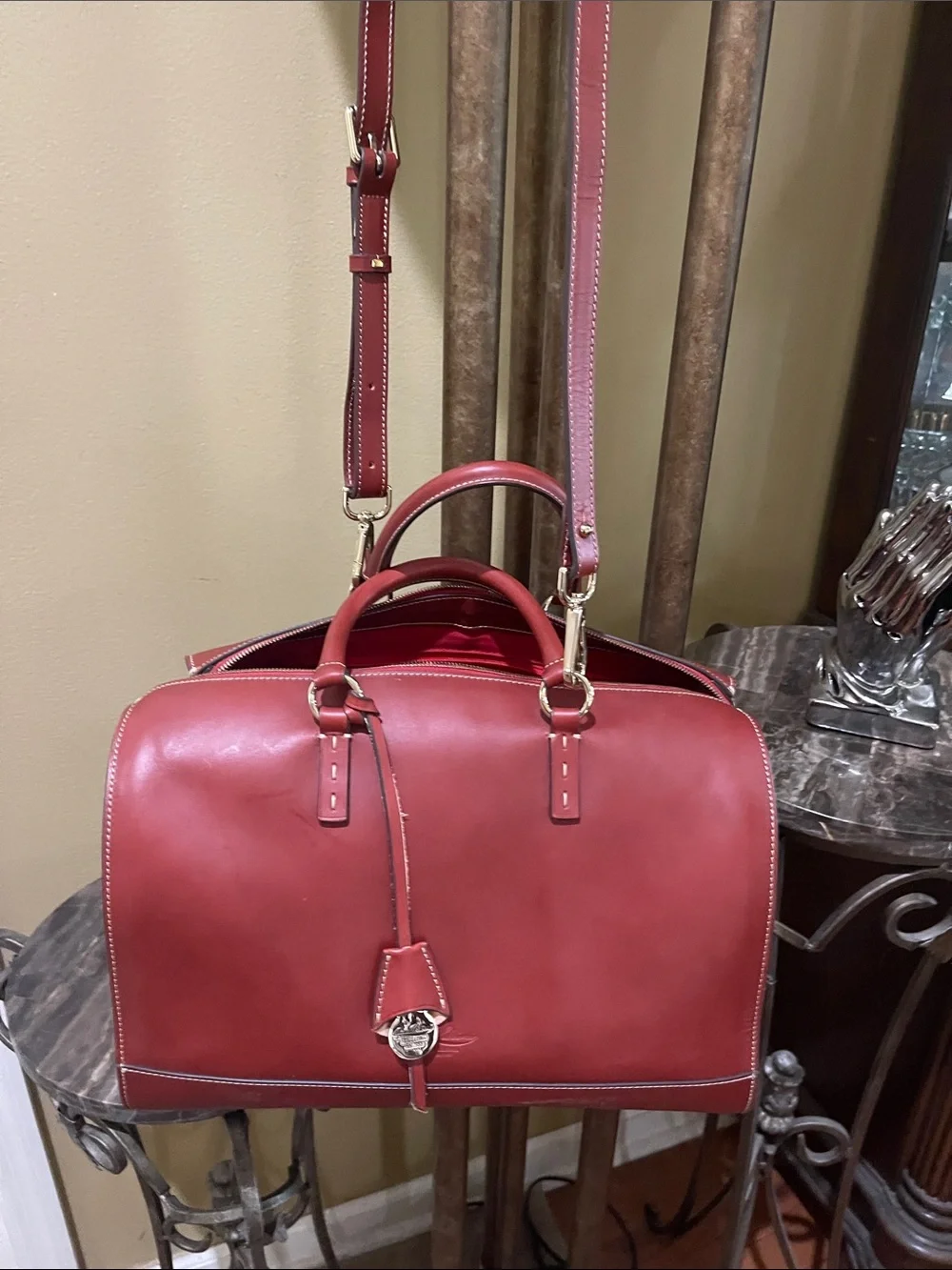 Baldinini Red Leather Satchel with Gold Accents